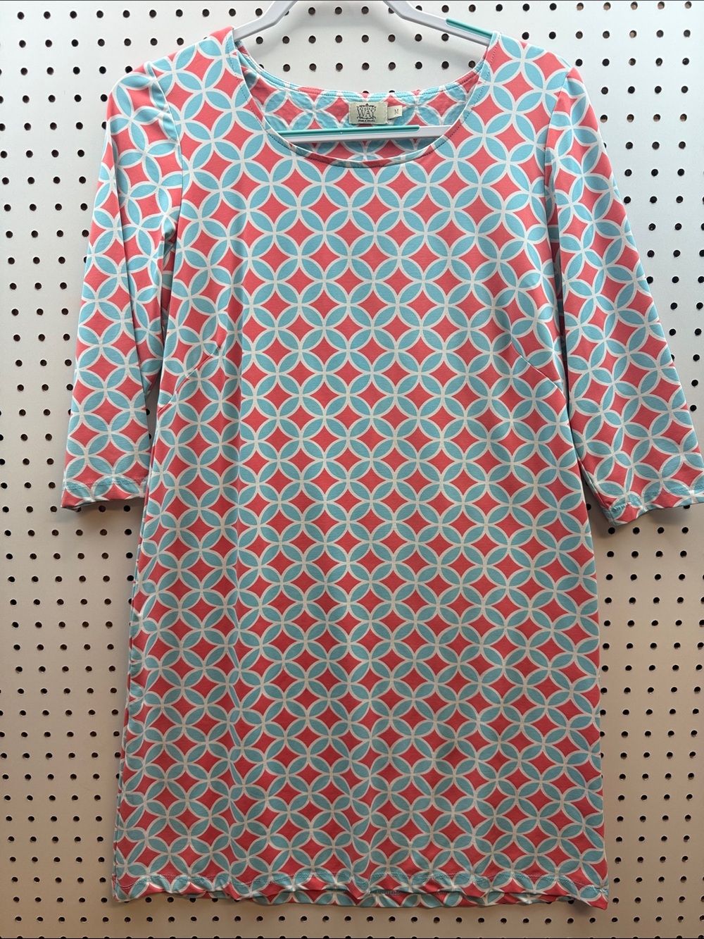 Coral & Aqua Geometric Midi Shift Dress Katherine's Way buttery soft casual